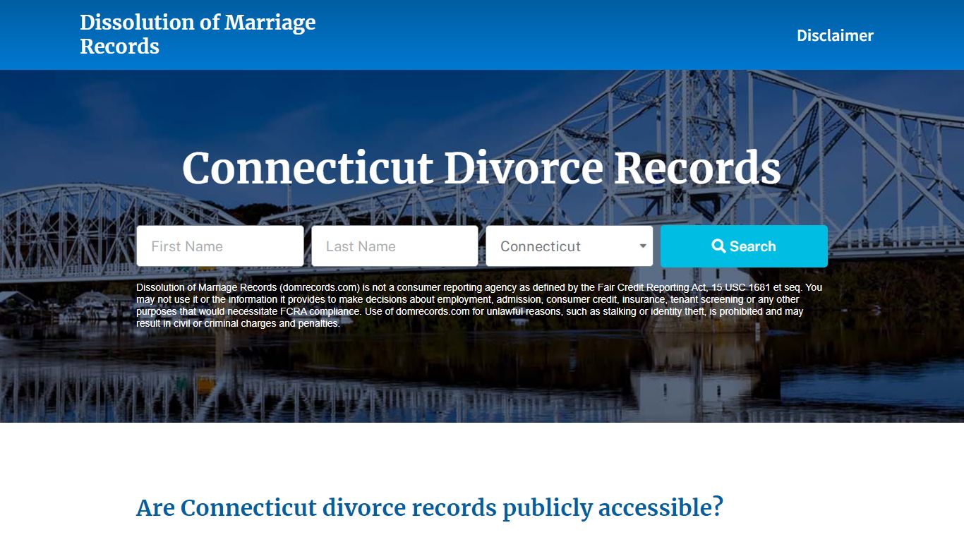 Connecticut Divorce Records - Dissolution of Marriage Records